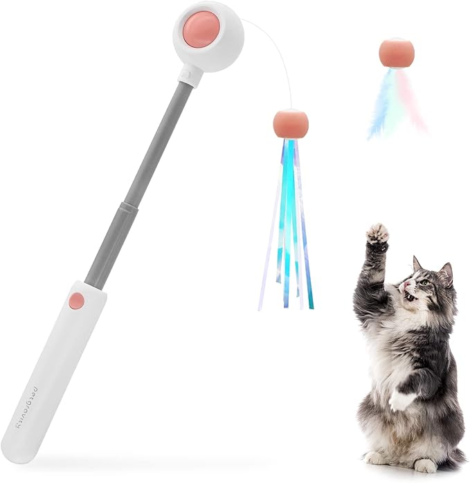 Andiker Cat Teaser Stick, Retractable Cat Wand with Replacement Head, Cat Feather Toy, Cat Interactive Toy for Indoor Cats for Relief Boredom and Exercise (Pink)