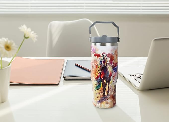 30oz Horse Tumbler with Handle and Straw, Stainless Steel Vacuum Insulated Coffee Tumbler, Travel Mug Water Bottle, Horse Stuff Accessories Decor, Horse Gifts for Women & Girls