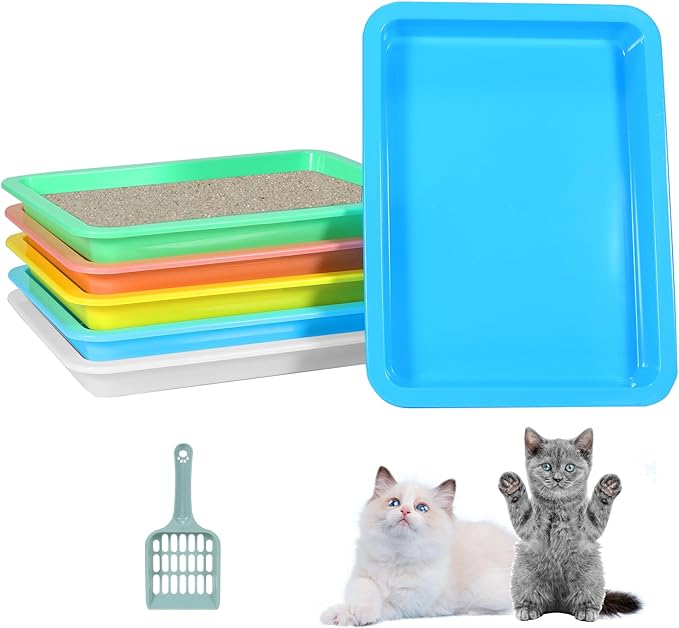 6 Pcs Kitten Litter Box, Low Entry Litter Box with Scooper, Portable Litter Box Shallow Litter Pan Open Travel Kitten Boxes for Small Cat, Hamster, Rabbit, 6 Colors