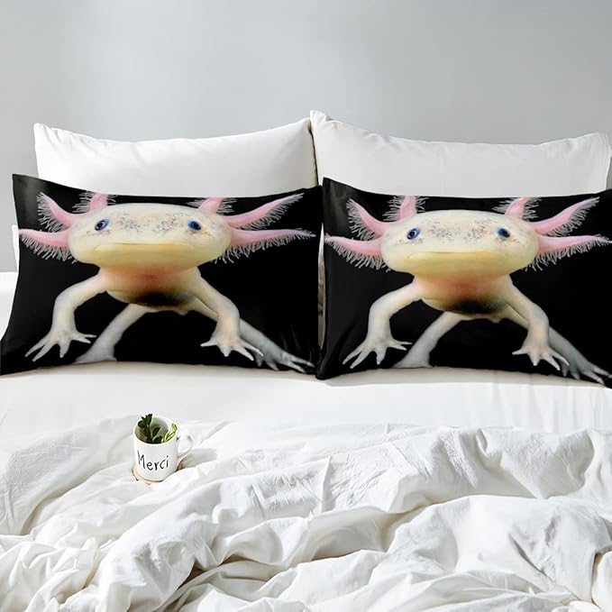 Axolotl Bedding Set - Queen Size Cute 3D Axolotl Comforter & Duvet Set - Lightweight, Soft, Warm Quilt for Kids, Teens, Men & Adults