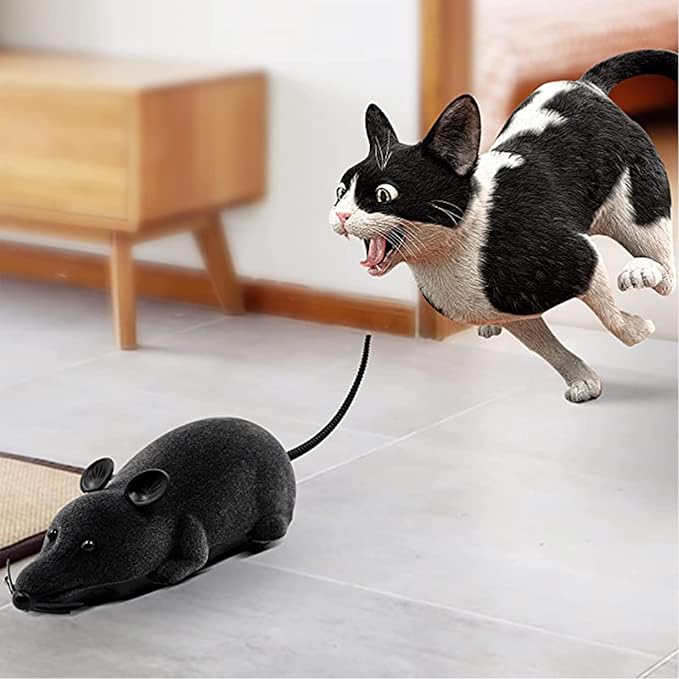 Aerbee Remote Control Rat Toy, Electric RC Mouse Toy Emulation Flocking Rat Toy Interactive Cat Toys Pet Toys Funny Wireless Chasing Prank Joke Scary Trick Rats Animal for Pets Novelty Gift