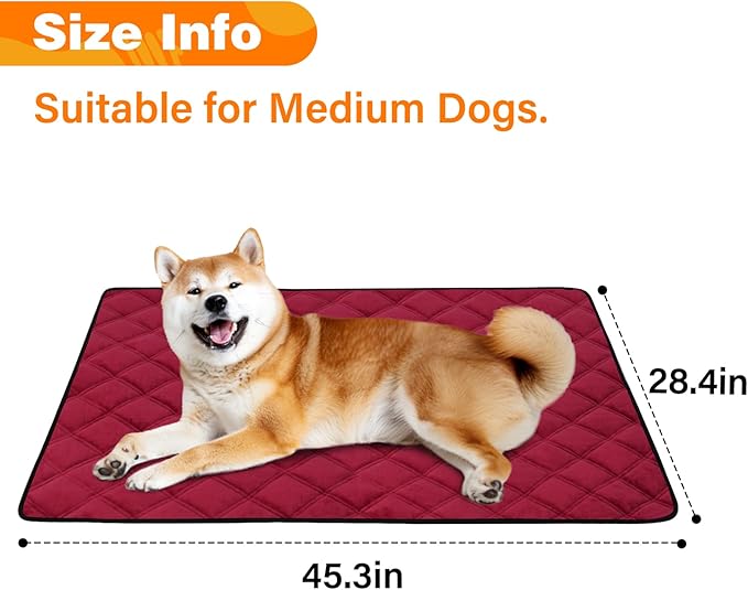 Self Warming Dog Bed, Pet Crate Pad for Indoor and Outdoor, Washable Heating Dog Kennel Mats with Non-Slip Bottom for Small Medium and Large Dogs - Deep Red, M:28"x45"