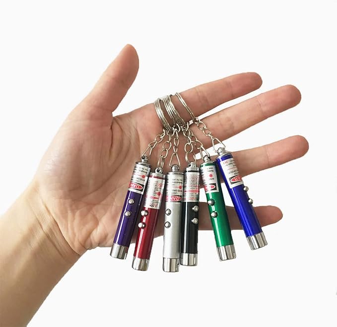 6PCS Cat Toy Mini Red Laser Pointer Cat Dog Interactive Training Tools White LED Torch Light with Keychain