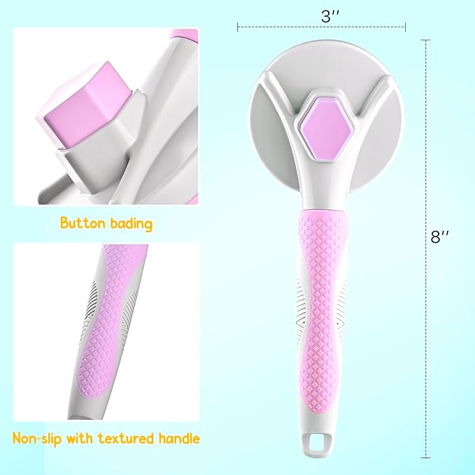 3PCS Grooming Kit: Self-Cleaning Slicker Brush, Nail Clipper & File for Indoor Cats and Dogs (Pink)