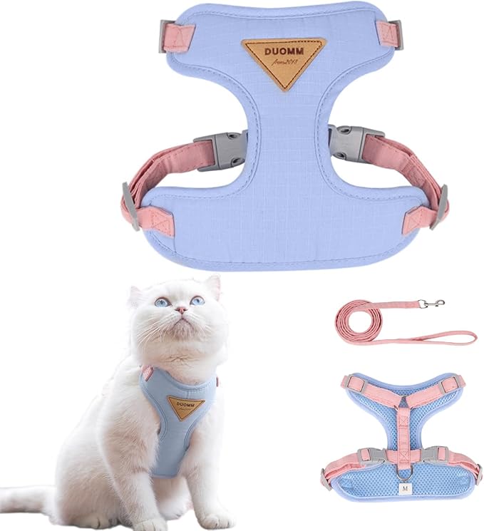 Escape-Proof Cat Harness and Leash Set - Adjustable and Comfortable - Ideal for Walking Cat Outdoors - Fits Kittens, Medium, and Large Cats (Blue, L)