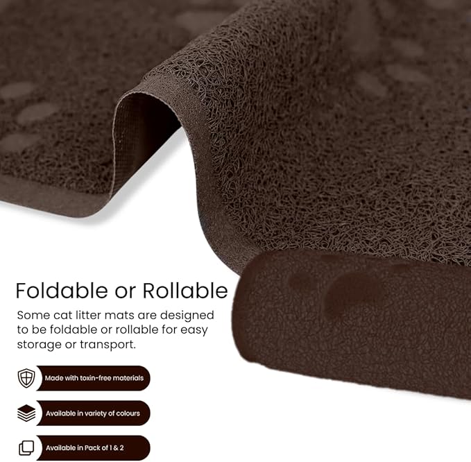 Andalus Small Cat Litter Mat, Pack of 2 - Waterproof, Non-Slip & Easy to Clean Cat Litter Box Mat for Extra Efficient Pet Litter-Trapping, Brown (15.75” X 11.75”)