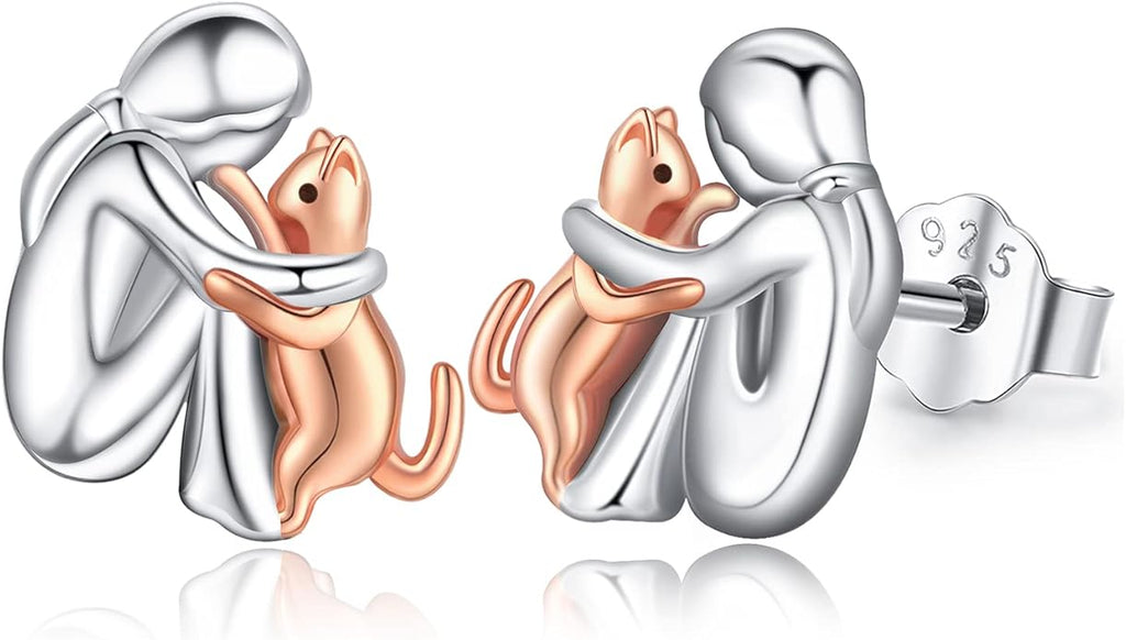 925 Sterling Silver Cat Earrings Cute Animal Kitten Stud Earrings cat Jewelry Gifts for Women Girls Hypoallergenic Earrings for Sensitive Ears