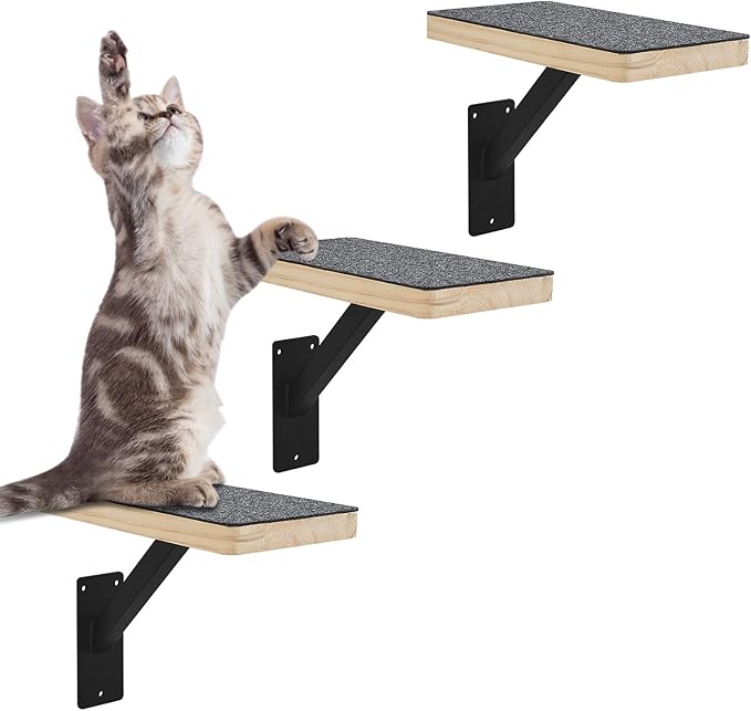 Cat Climbing Steps for Wall (Pack of 3) -Sturdy Metal Support Cat Wall Steps, Wall Floating Shelves, Indoor Cat Wall Furniture & Perch, Cat Hammock Bed, Cat Ladder Stairs-Easy to Install