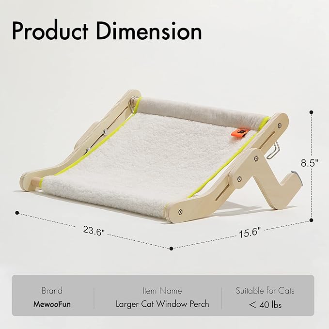 MEWOOFUN Sturdy Larger Cat Window Perch Cat Hammock for Window Cat Window Seat Bed with Reversible Mat No Suction No Drilling Cat Perches Holds Up to 40lbs (Beige-Large)