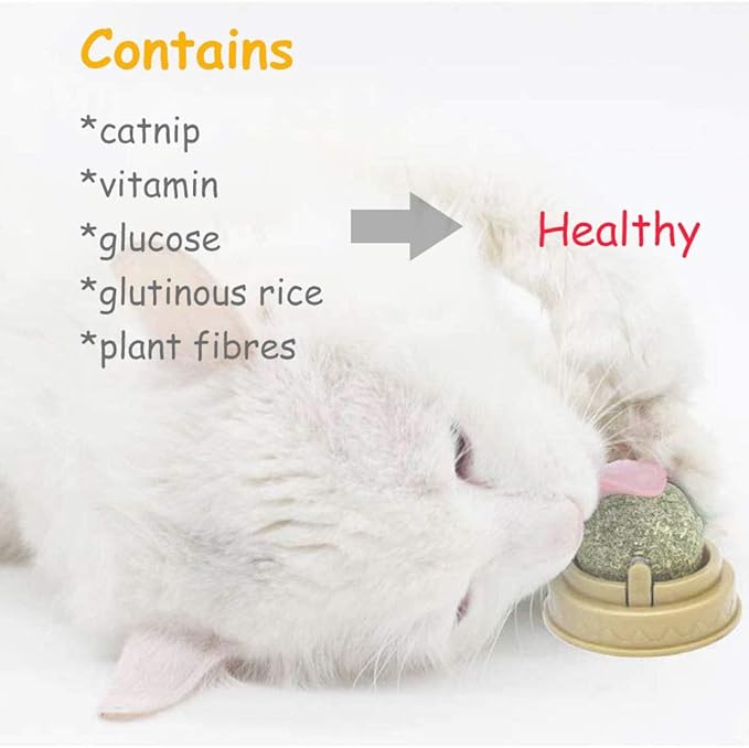 2 pcs Catnip Balls, Pure Natural Mint Leaf Rotating Interactive Cat Toys, Cat Removal Hairball Toys Can Be Sticky On Wall, Teeth Cleaning Catmint Toy for Cat, Kitten, Kitty Playing Chewing