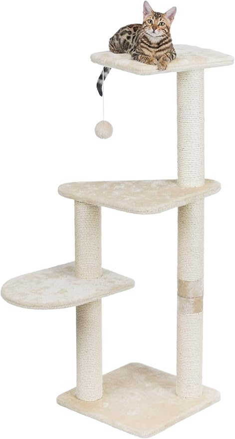 TRIXIE Pet Products Altea Cat Tree (Beige with paw prints), large (16 x 16 x 46 in.) (43884)
