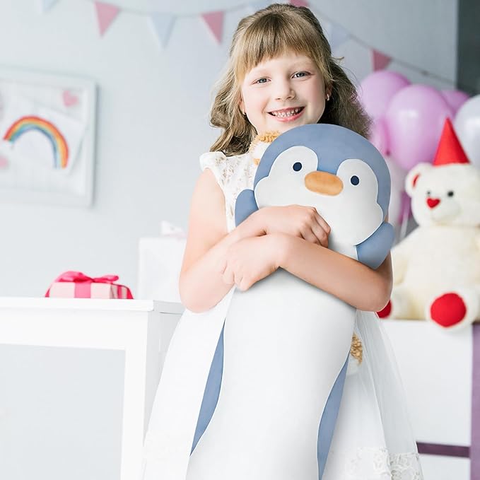 28 inch Penguin Stuffed Animal, Jumbo Long Soft Cuddle Pillow, Cute Blue Penguin Body Plushies Toy Gift for Kids, Boy and Girls Birthday