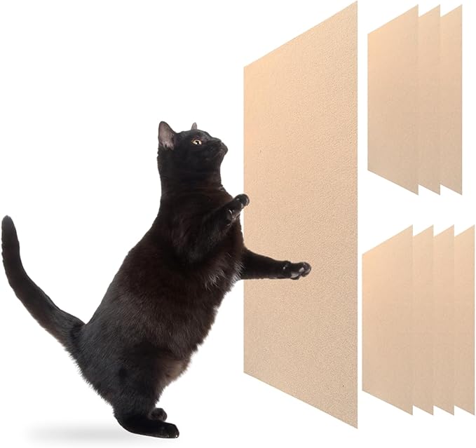 Cat Scratch Mat (Beige, 8-Pack, 9.8''*18.8''), Furniture Protector from Cats Scratching, Strong Self-Adhesive Backing for Easy and Sturdy Application, Versatile for Cat Trees, Posts, and Beds