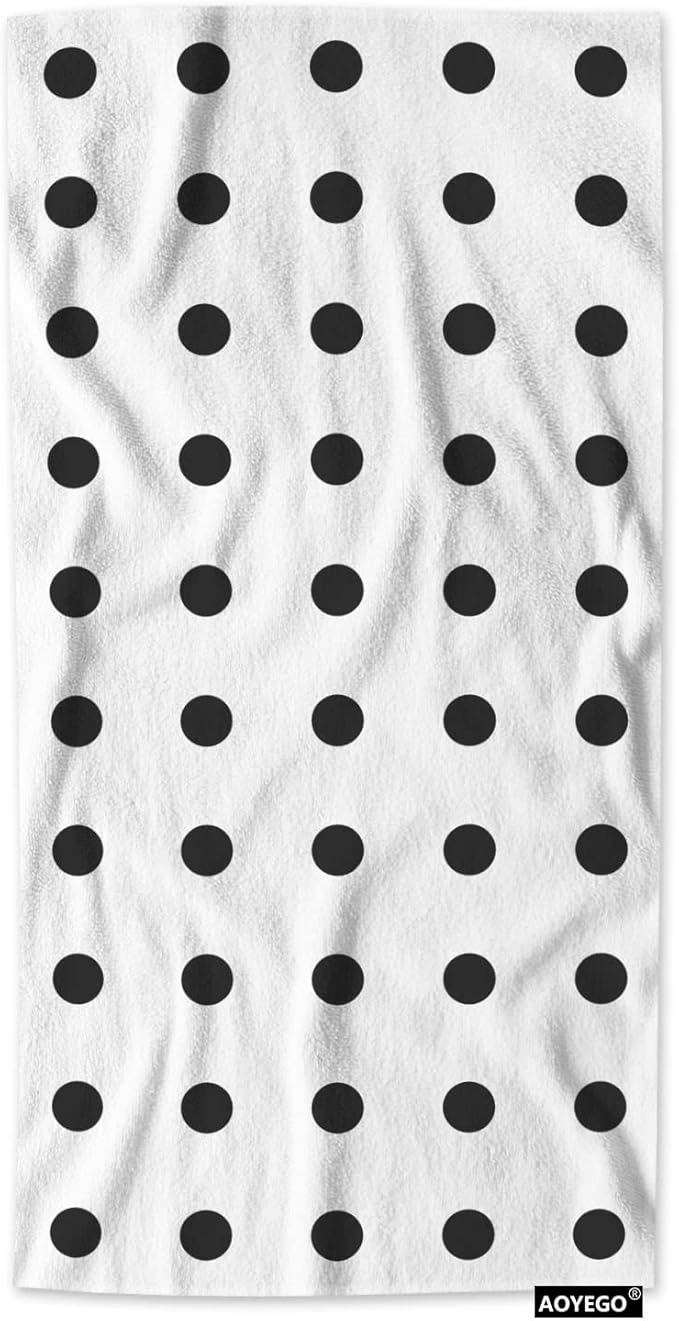 AOYEGO Polka Dot Bathroom Towels Black Dots Doodle Spot Brush Soft Bath Hand Towels Microfiber Kitchen Hotel Spa Hand Towels 15x30 Inch