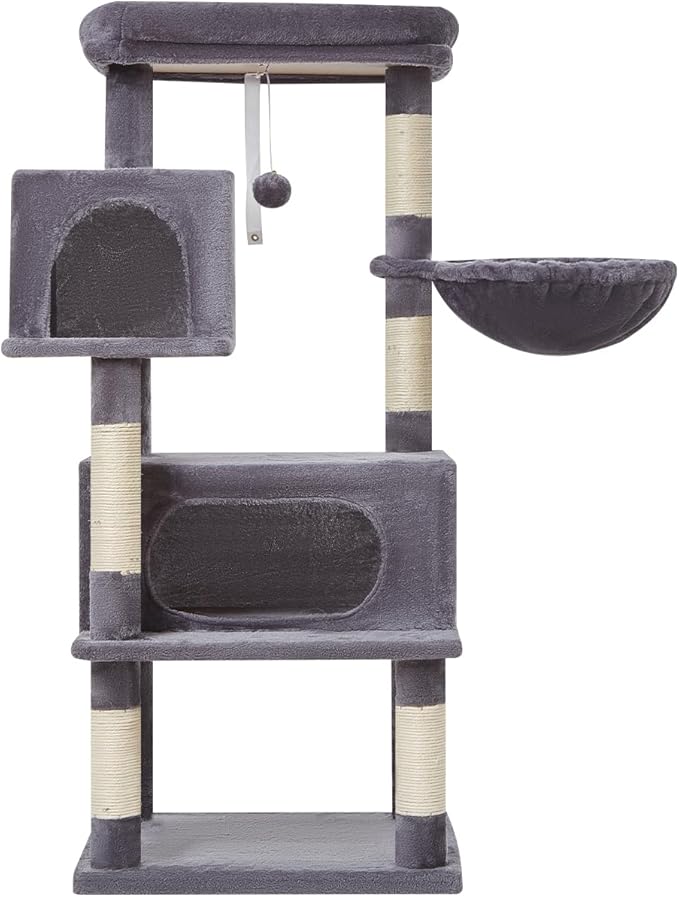 Taoqimiao Cat Tree,48.8-Inch Cat Tower for Indoor Cats,2 Luxurious cat condo with Adjustable Large Hanging Baskets and Large Luxurious Perch Smoky Gray MS029LG