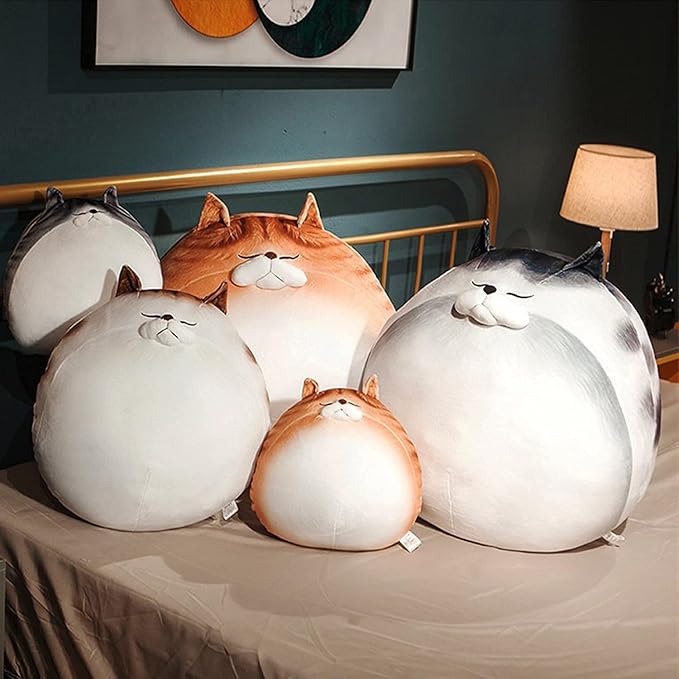 ARELUX 11.8In High Chubby Cat Plush Pillow, Cute Fat Kitty Cat Stuffed Animal Soft Kitten Adorable Hugging Pillow Anime Plushies,Funny Toy Birthday for Adults Friends