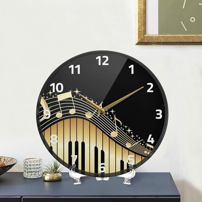 ALAZA Music Notes with Piano Keys Wall Clock Battery Operated Silent Non Ticking Clocks for Living Room Decor 12 Inch / 9.5 Inch