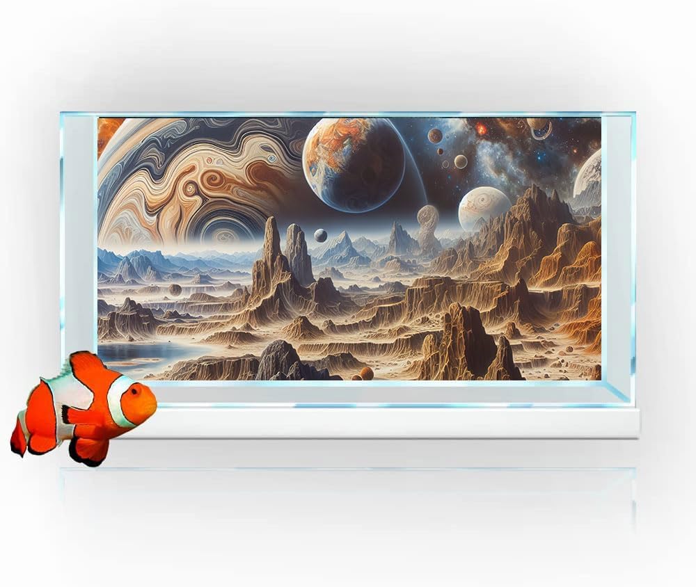 24X12IN Cosmic Spaceterrarium Background, Cool Parallel Space Themed Aquarium Reptile Habitat Background, Aquarium Background with 10EVA Double-Sided Tape