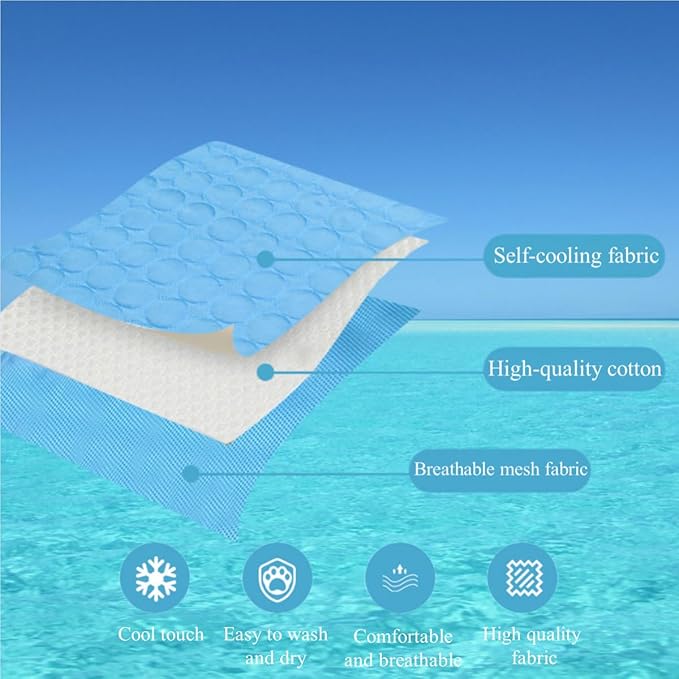 Dog Cooling Mat Washable, Portable Summer Dog Pad, Water-Absorbent Pet Cooling Pad, Ice Silk Self-Cooling Mat for Dog for Kennel/Sofa/Bed/Floor/Car Seats(Light Blue,11x15in)