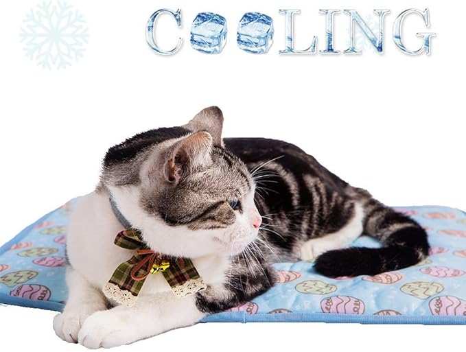 SEIS Dog Ice Pad Ice Silk Cats Kennel Mat Pet Cooling Pad Summer Cool Bamboo Mat Breathable Pad (Blue, M