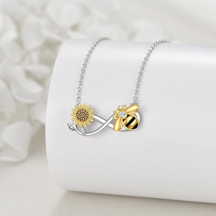 TIGER RIDER Bee Necklace for Women Sterling Silver Cute Animal Axolotl Dragonfly Moth Owl Black Cat Pendant Necklaces Animals Jewelry Birthday Gifts for Women Wife