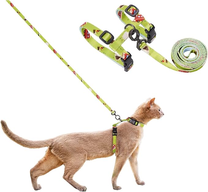 pidan Cat Harness and Leash Set, Cats Escape Proof - Adjustable Kitten Harness for Large Small Cats, Lightweight Soft Walking Travel Petsafe Harness / Green /lime