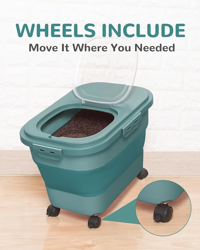 20-23 Lbs Dog Food Storage Container - Collapsible Dog Food Container with Attachable Casters and Scoop,Travel Silicone Bowl, Pet Food Storage Containers to Keep Dry Food Fresh,Easy to Move