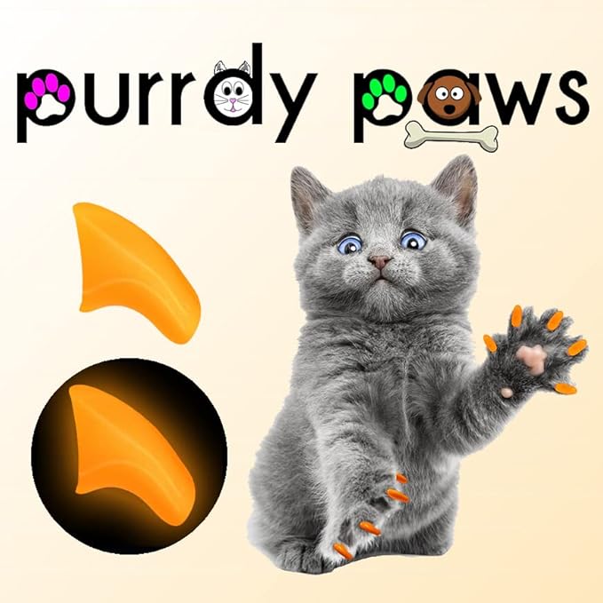 40 Pack Soft Nail Caps for Cat Claws Orange Glow-in-The-Dark (Large)