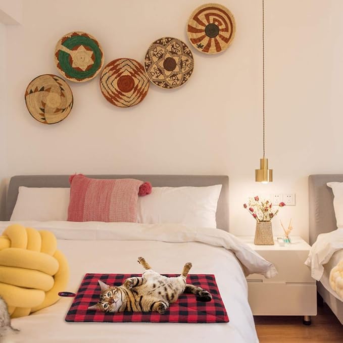 PUPTECK Cat Self Warming Bed Mat - Cozy Self Heating Washable Pet Thermal Pad with Hang Loop, Anti Slip Sleeping Bed for Kitties Puppies Small Animals, Red