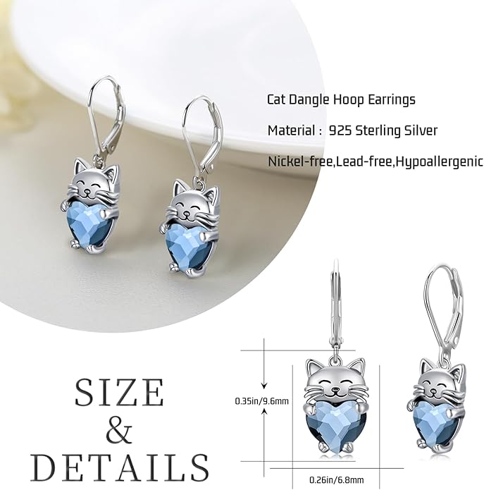 925 Sterling Silver Cat Earrings Cute Animal Kitten Stud Earrings cat Jewelry Gifts for Women Girls Hypoallergenic Earrings for Sensitive Ears