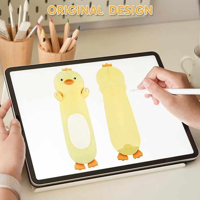 22” Long Duck Plush Body Pillow, Cute Duck Stuffed Animals, Soft Squishy Cuddly Pillow Plushies Toy Gifts for Kids Boys Girls, Birthdays Easter