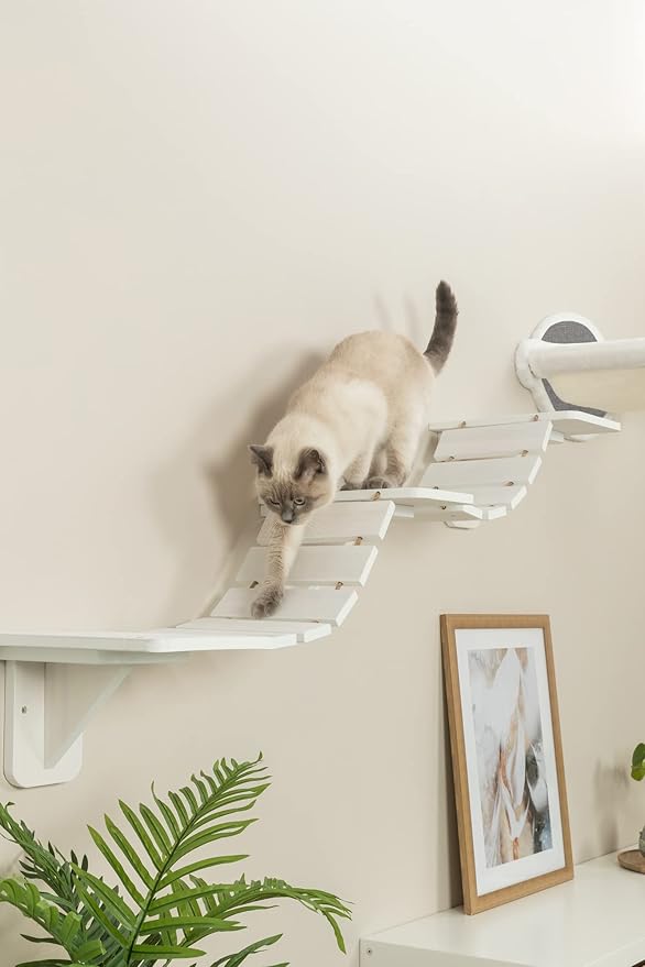 TRIXIE Wall Mount Cat Bridge, Three Platforms Linked by Bridge, White