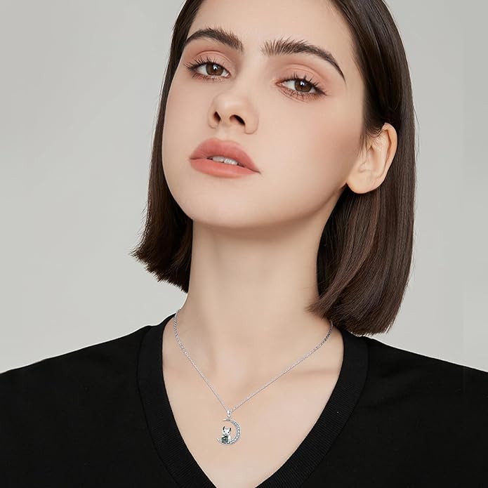 Animal Necklace 925 Sterling Silver Cat/Dog/Fox/Axolotl/Highland Cow Pendant Necklace Cute Animal Jewelry Graduation Gifts for Women