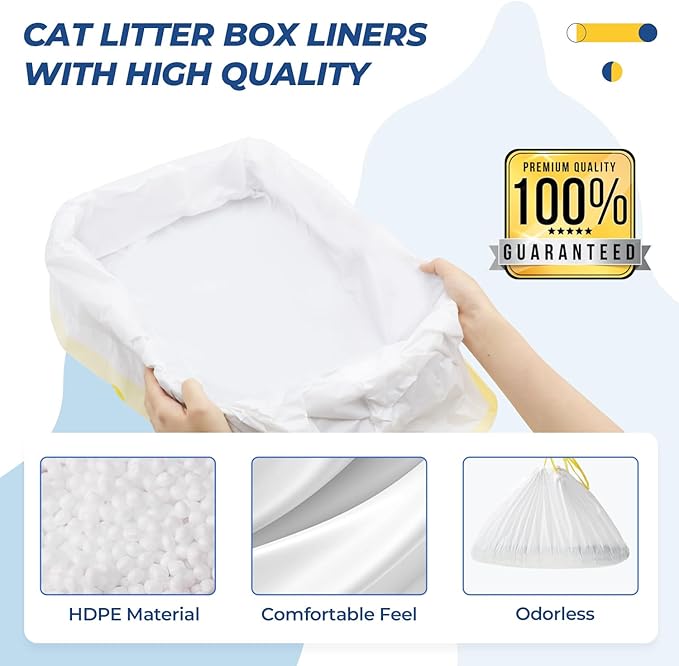40 Count Large Cat Litter Box Liners, 36" x 18" Jumbo Heavy Duty Liner Bags with Drawstring, Scratch-Resistant, Leak Proof, Pet Kitty Pan Trays Waste Bags