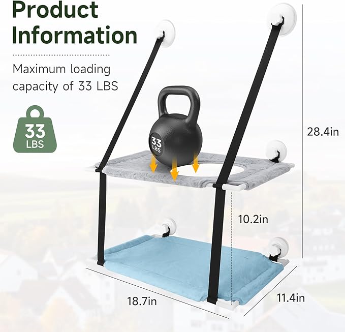 Cat Window Perch,SAN LIKE Double Design Cat Window Hammock,Pet Window Perch Shelf, Large Suction Cups Window Resting Seat for Indoor Cats,Cat Window Bed for Large Cats (Gray+Blue)