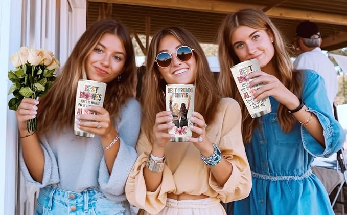 34HD Best Friend Tumbler with Lid, 20oz Insulated BFF Drinking Cup, Another Bonding Year Coffee Mug, Best Friends Gifts, Bestie Gifts for Birthday Mothers Day Christmas