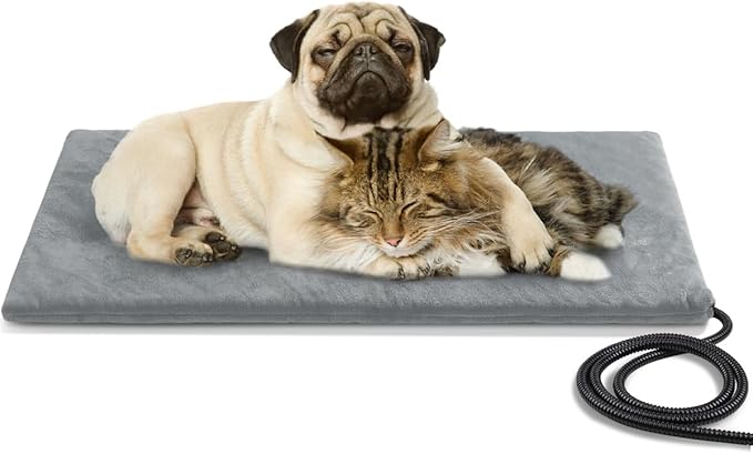 Pet Heating Pad,Extremely Waterproof Heated Cat Dog Bed Outdoor & Indoor,Multi-Size Heated Dog Cat Blanket Mat,Pet Heater Warmer for Cat Dog House Whelping Box(Grey,L-28 Lx16 W)