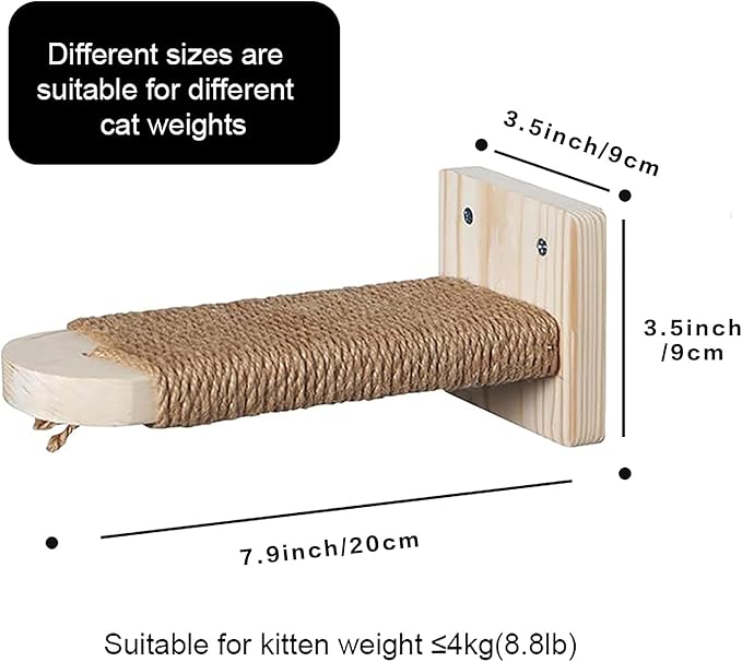 Cat Climbing Shelf Wall Mounted, 2 Step Cat Stairway with Jute Scratching for Cats Perch Platform Supplies