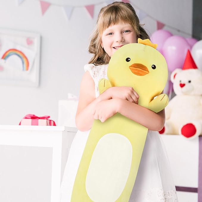 22” Long Duck Plush Body Pillow, Cute Duck Stuffed Animals, Soft Squishy Cuddly Pillow Plushies Toy Gifts for Kids Boys Girls, Birthdays Easter