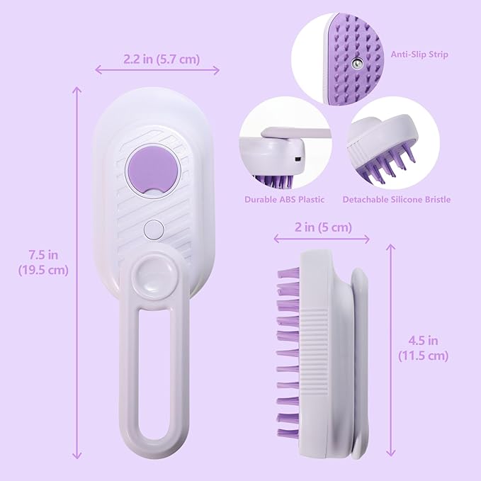 3-in-1 Cat Steam Brush for Shedding, Rechargeable Cat Brush with Gentle Mist, Pet Hair Steam Brush for Cats and Dogs, Spritz Defur Comb for Cats (Purple)