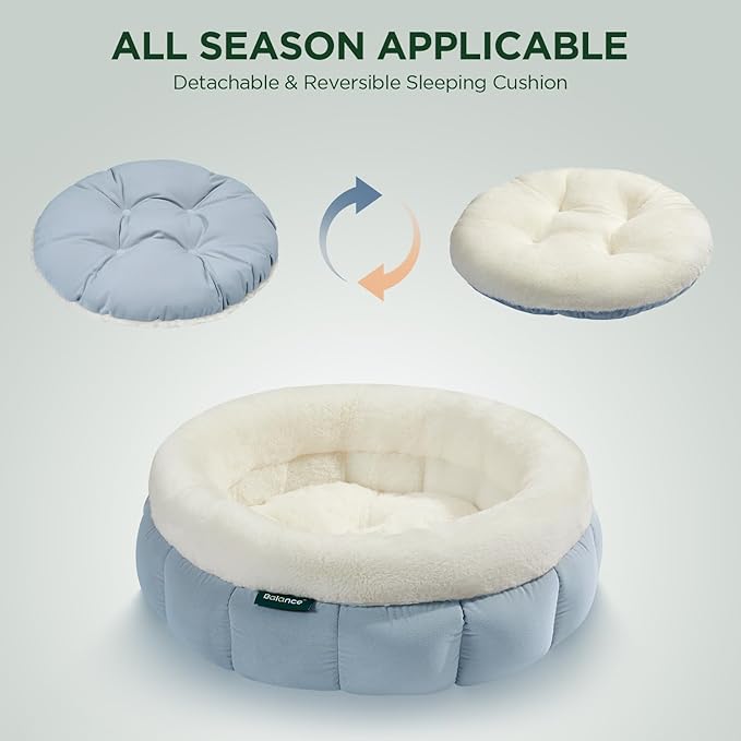 BALANCE Round Cat Beds for Indoor Cats - Donut Dog Beds for Small Dogs, Washable Pet Bed for Puppy and Kitten with Anti-Slip Bottom