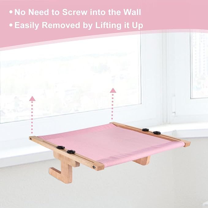Petmolico Cat Window Perch, Wood Cat Ledge for Window Sill Cat Window Hammock for Indoor Cats up to 40 lbs, Pink
