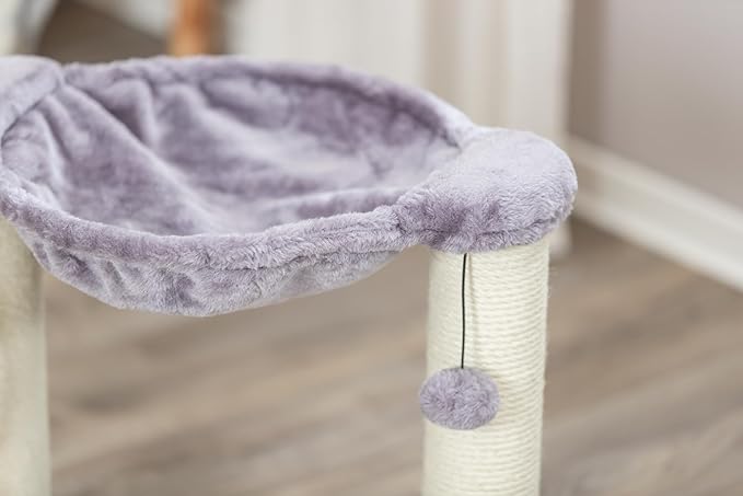 TRIXIE Baza 20-in Cat Scratching Posts, Durable Jute Cat Scratcher with Plush Hammock and Dangling Cat Toy, Gray