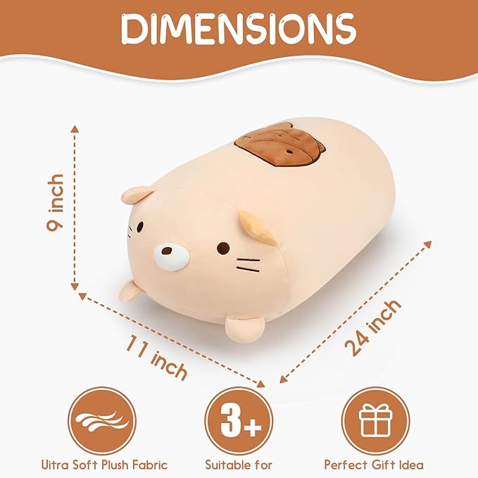 24" Giant Cute Kitten Plush Squishy Pillow Toy, Soft Cat Stuffed Animals, Big Kitty Pet Cushion Plushies Gift for Kids Girls Boys, Birthday