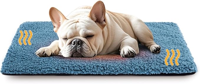 Miguel Self Heating Dog Bed 36 x 24 inch Self Warming Dog Mat Extra Warm Thermal Crate Pad with Removable Washable Sherpa Cover Non-Slip Bottom Indoor Outdoor for Small Medium Pet (Blue,L)