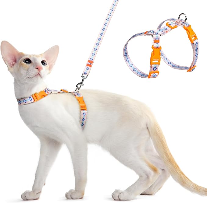 Dooradar Cat Harness and Leash, Escape Proof Adjustable Kitten Vest, Lightweight Soft Pet Straps, Easy Wearing for Small Medium Kitty Safe Walking Travel Control, White, S