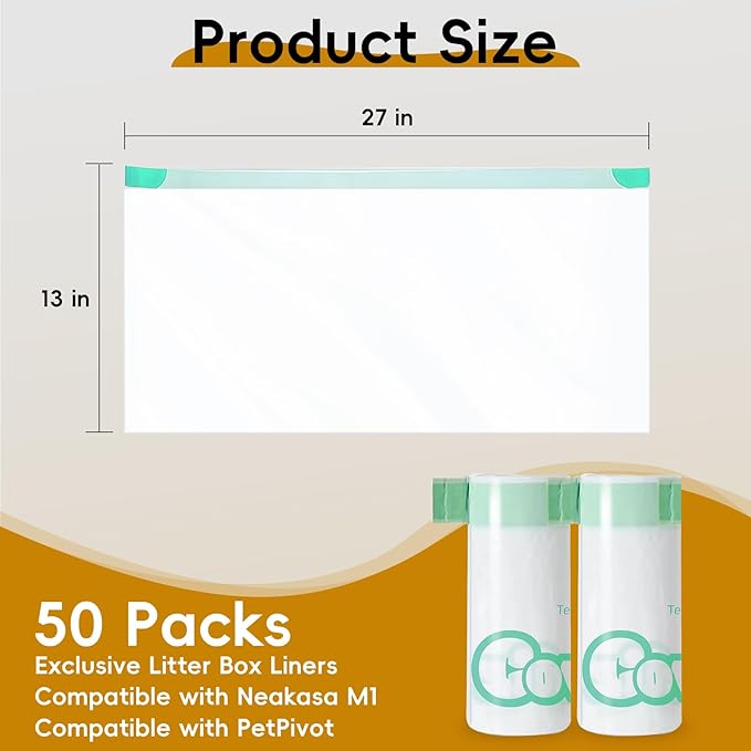 50 Count 27" x 13" Cat Litter Box Liners, 2 Mil Thickness Neakasa M1 litter bags, Replaced Waste Bags, Heavy Duty Trash Bags