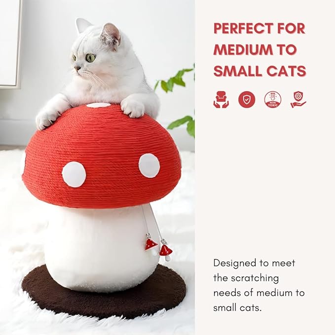 Mushroom Cat Scratching Post - Unique Design, Sisal-Wrapped, Ideal for Medium and Small Cats, No Assembly Required