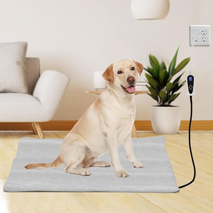 Pet Heating Pad for Cats Dogs with Timer Temperature Adjustable, Electric Heating Mat Indoor, Adjustable Warming Mat, Waterproof Heated Bed with Chew Resistant Steel Cord，Pet Heated Mat
