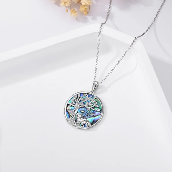 TOUPOP Tree of Life Animal Necklace 925 Sterling Silver Crystal/Abalone Shell Animal Pendant Jewelry Birthday Mothers Day Gifts for Women Mom Wife Her